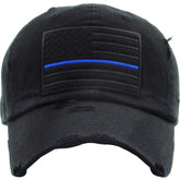 Thin Blue Line Law Enforcement Police Distressed Adjustable Dad Hat by KB Ethos